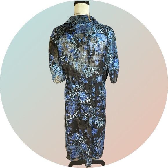 Maree Pour Toi Women’s Blue Floral Burnout Silk Shirt Dress Plus 20 2X NEW NWOT - Picture 8 of 12